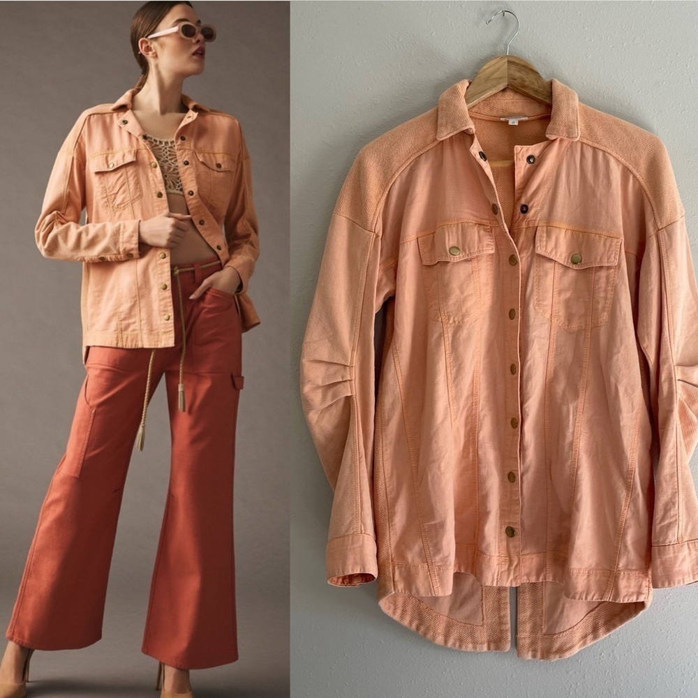 PILCRO | Anthropologie Utility Snap Front Shacket, Peach